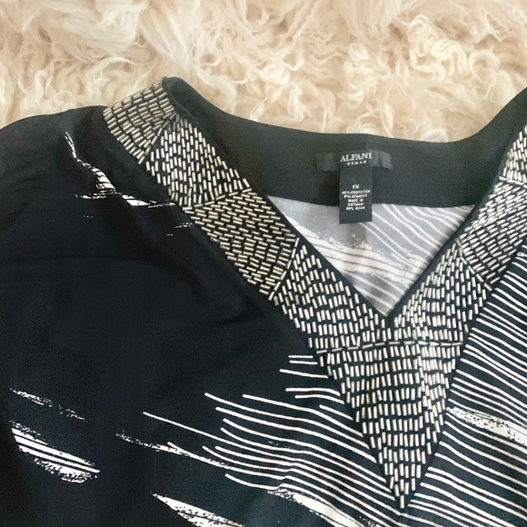 Alfani | Black White Silver Dress Blouse 1X V Neckline Shimmer - Picture 10 of 11